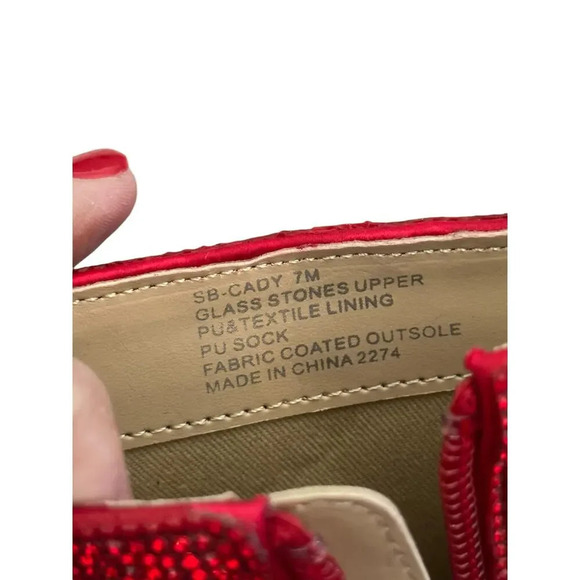 Betsey Johnson SB Cady Red Side Zipper Glitter Bootie Heels Size 7M - Picture 6 of 8